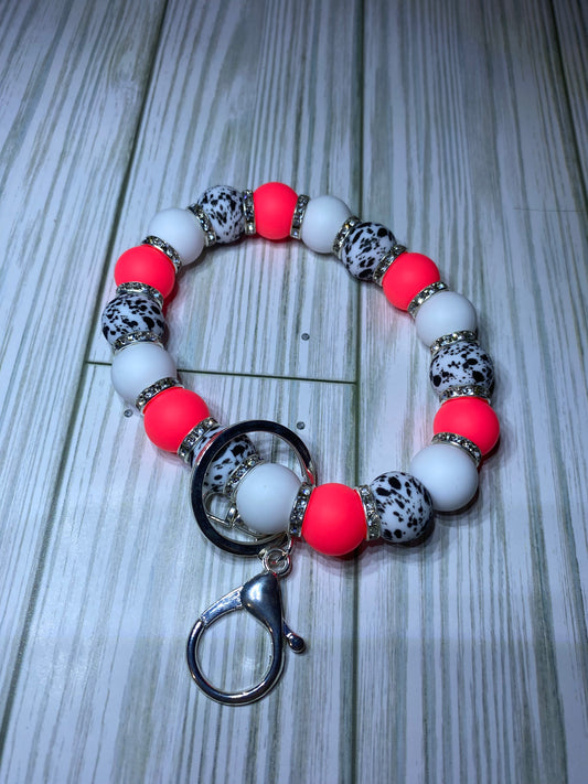 Hot pink and white leopard wristlet keychain
