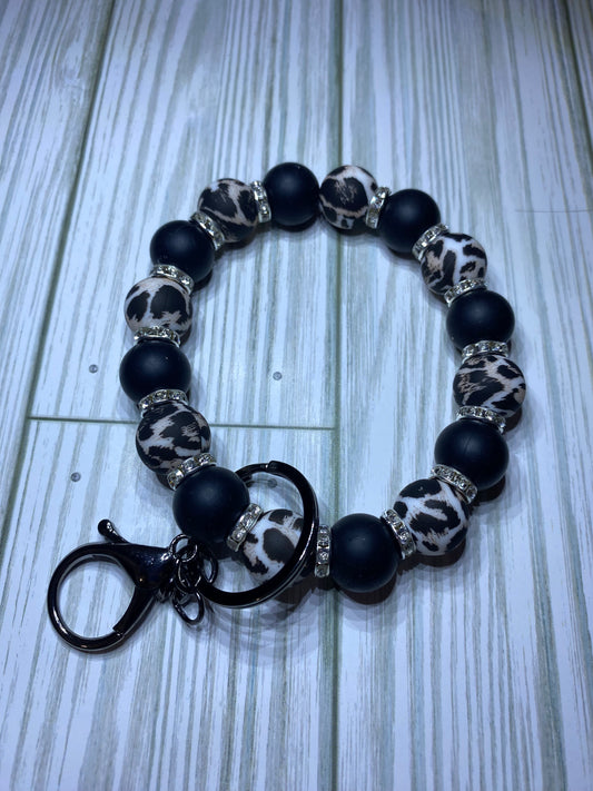 Black leopard wristlet keychain